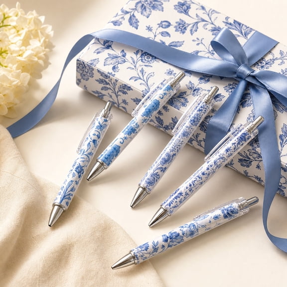 30 Pcs Blue Floral Ballpoint Pens, Elegant Porcelain Flower Pens with 15 Designs, Decorative Writing Pens for Women, Appreciation Gifts, Birthday Gifts, Party Favors, New Term