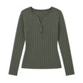 thumbnail image 7 of Vivianyo HD Women's Notch Henley Rib Knit Top, Womens Slim Stretch Long Sleeve Pullover, Fall Winter Sweater for Casual Daily Night Out Wear, Sizes S-2XL, 7 of 7
