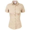 thumbnail image 1 of Made by Olivia Women's Junior Fit Short Sleeve Stretchy Button Down Collar Office Formal Casual Blouse Shirts Top (S-3XL), 1 of 6