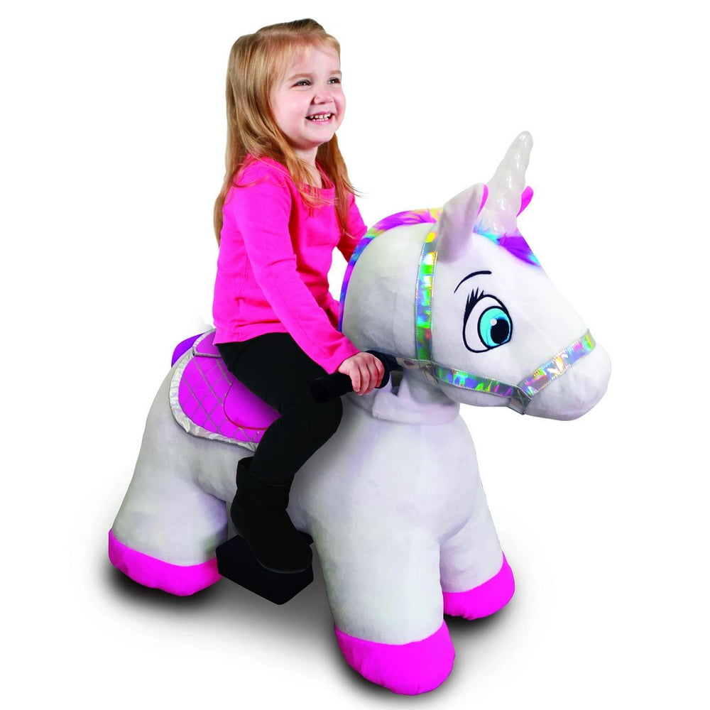 6 Volt Stable Buddies Willow Unicorn Plush Ride-On by Dynacraft with Light Up Horn and Play 