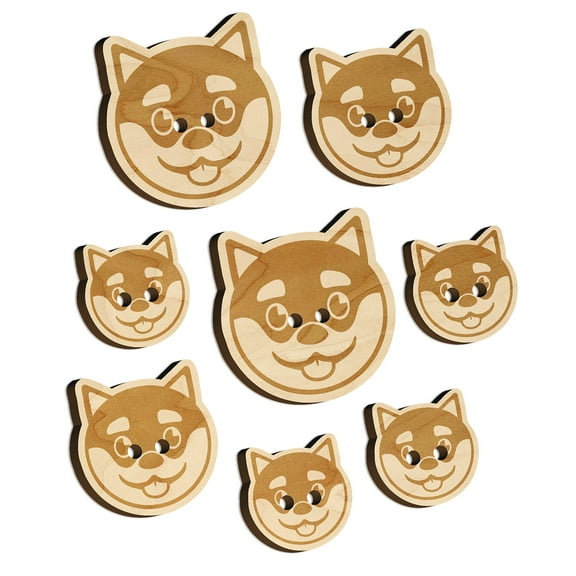 Husky Dog Face Happy Wood Buttons for Crochet Knitting Sewing DIY Craft - 1.00 Inch Medium (7pcs)