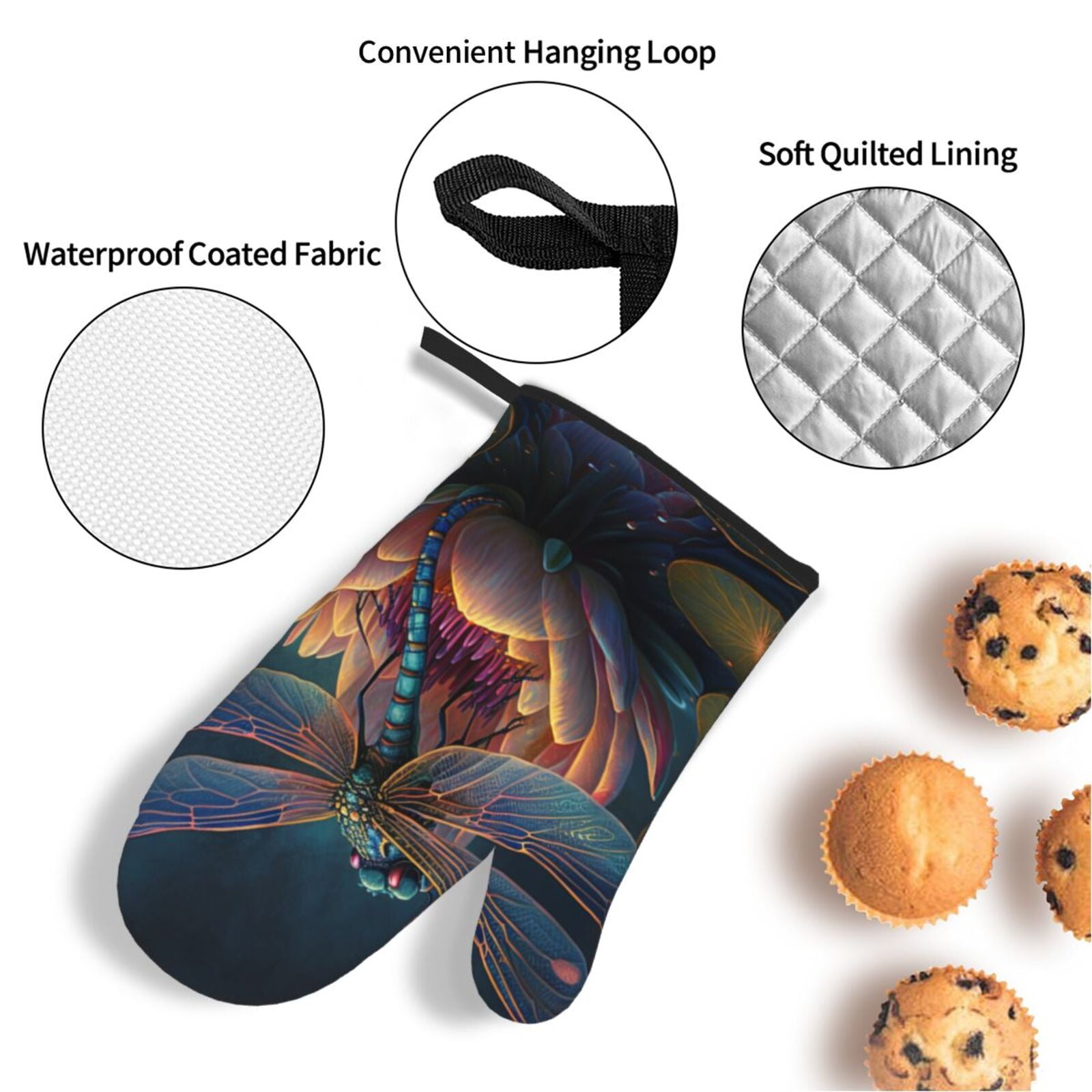 Dragonfly Lotus Cool Art 4Pcs Oven Mitts and Pot Holders Sets Oven Kitchen Gloves Hot Pads for Cooking BBQ Baking Grilling