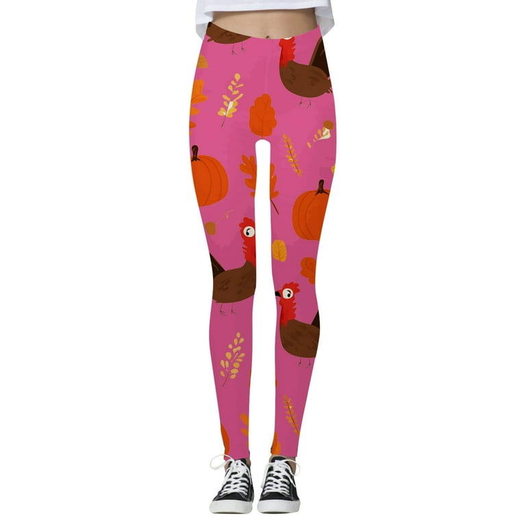 Thanksgiving Turkey Pumpkin Wheat Print High Waisted Tight