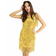 thumbnail image 2 of Vxuxlje Robe de Danse Salsa Latin Tango Cha Cha pour Femmes Paillettes Franges Robe de Bal Costume de Salon Or TG, 2 of 7