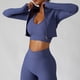 thumbnail image 2 of Chaqueta de entrenamiento para mujer Cremalleras dobles de secado rápido Estilo recortado Chaqueta de entrenamiento recortada de chinlon transpirable para entrenamiento en el gimnasio Púrpura S, 2 of 7