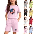 thumbnail image 3 of DJDLJWCJ Girls Outfit Sets Girls Crewneck Graphic Tee Shirt and Elastic Waist Stretch Soft Shorts Black Size 5T, 3 of 10