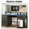thumbnail image 6 of Blotout 59" Farmhouse Computer Desk with 4 File Drawer & Power Outlet & Led Lights, Rustic Wood Home Office Desk with Long Monitor Stand, Computer Writing Desk, Black, 6 of 10