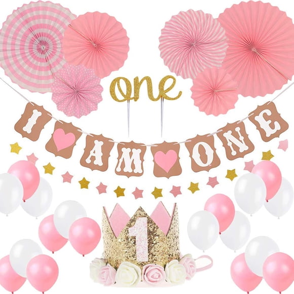 Haomaomao Juego De Decoración De Cumpleaños, Corona Para Fiesta De Bebé, Niña/Niño, Sombrero De Fiesta De Primer Cumpleaños, Sombrero De Tiara De Princesa, Incluye Adorno Para Tarta, Un Soy Uno Y Una