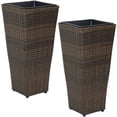 thumbnail image 1 of Sunnydaze Modern Decorative Standing Square Polyrattan Planter Containers - 24" Tall - Brown - 2-Pack, 1 of 9