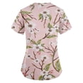 thumbnail image 5 of EHTMSAK Print Scrubs for Women Tops, with Pocket Floral Nurses Uniform Workwear Tunic Casual Short Sleeve V-Neck Clinic Blouse Carer Top on Clearance Pink S, 5 of 7