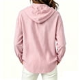 thumbnail image 4 of Yievot Sun Protection Button Down Shirts for Women Cotton Linen Hooded Tops Drawstring Long Sleeve Summer Vacation Beach Tops with Pocket, 4 of 6