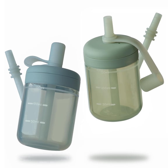 Moonkie Baby Straw cup | Silicone Toddler Sippy Cup Training Cup with Straw Lid | BPA-Free Drop-Proof Baby Cup | Led Weaning | 6 Months , 5 oz, 2pack