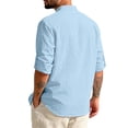 thumbnail image 4 of GrmtClth Linen Shirts for Men 2026 Summer Long Sleeve Top Spring Button Down Tee Fashion Solid Blouses with Pocket Light Blue M, 4 of 5