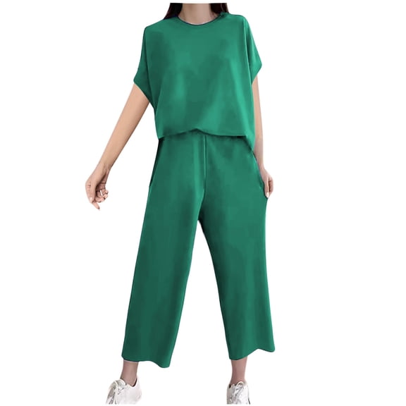 SnZhen Two Piece Sets for Women Summer Women's Casual Loose Fitting Straight Sports Short Sleeved Set