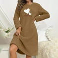 thumbnail image 5 of Women's Fuzzy Fleece Nightgown Heart Printed Thicken House Coat Casual Long Sleeve Crewneck Sleepwear Flannel Night Dress, 5 of 7