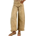 thumbnail image 5 of WGRFFH Barrel Jeans Women,High Waisted Baggy Jeans,2026 Wide Leg Jeans,Ankle Denim Pants with Vertical Seams,Y2k Patchwork Baggy Boyfriend Denim Pants,Ruffled Hem Fall Long Trousers Khaki, 5 of 8