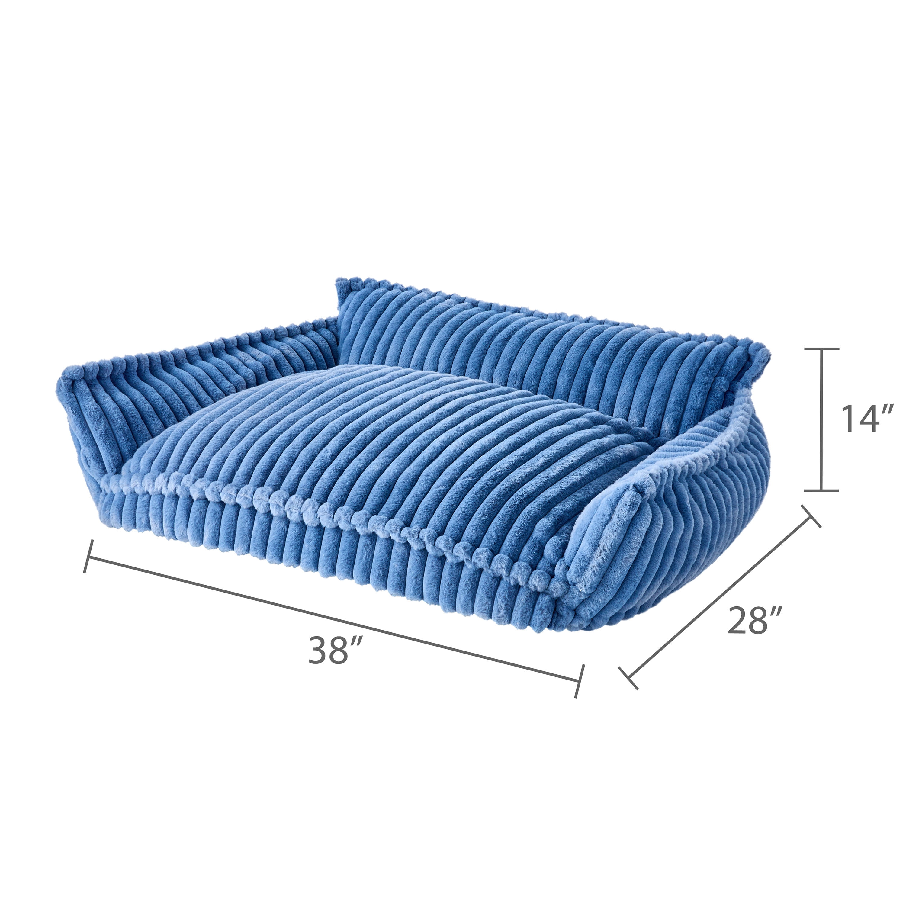 Vibrant Life Large Plush Cord Sofa Style Dog Bed, Blue, 28" x 38"