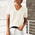 thumbnail image 2 of VISALY Womens Short Sleeve Sweater Casual Summer V Neck Pullover Tops Knit Sweater Blouse Lightweight Sweater Shirts Crop Tops Business Casual Outfit Beach Vacation Clothes White L, 2 of 9