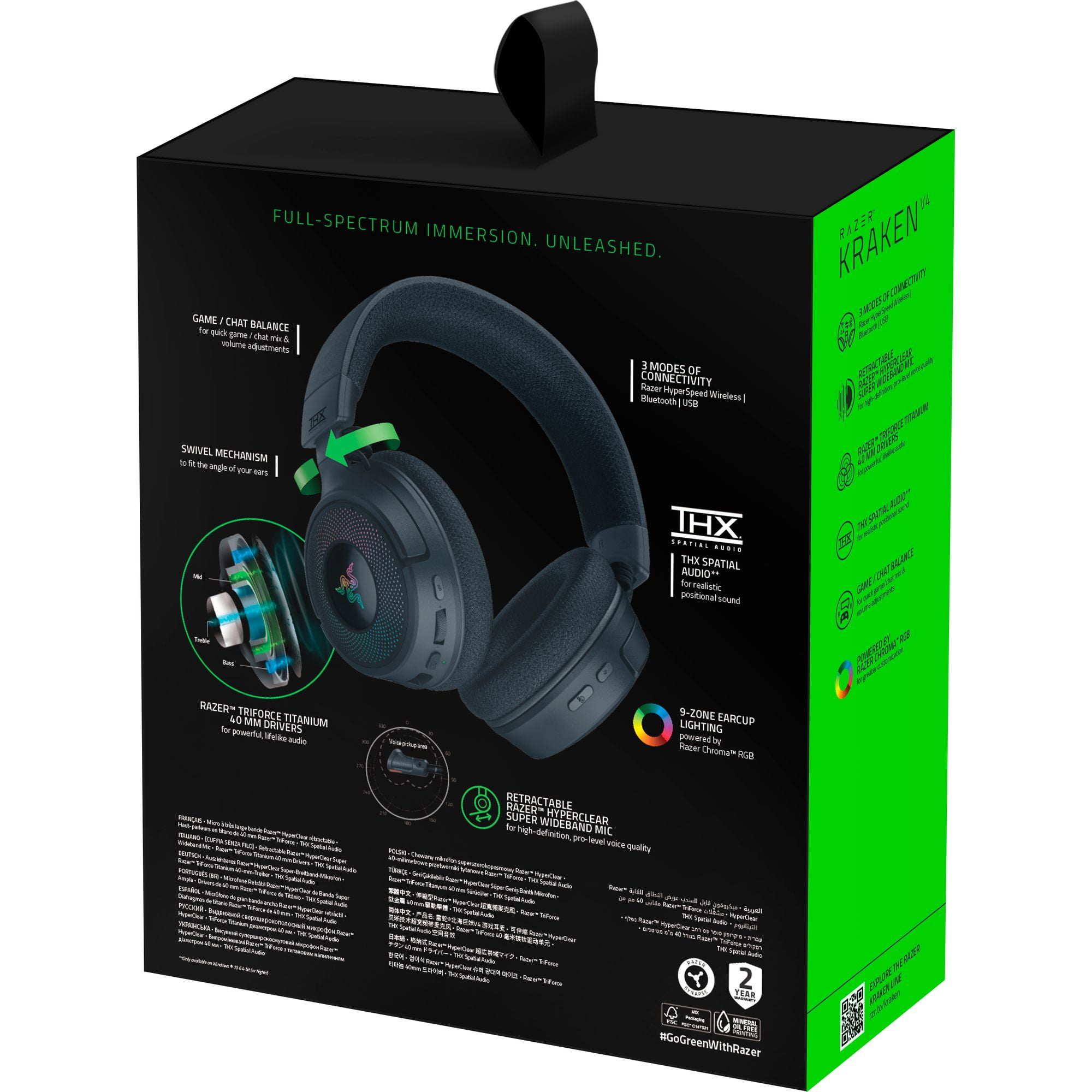 Razer Kraken V4 Wireless Gaming Headset with 9 Zone Chroma RGB for