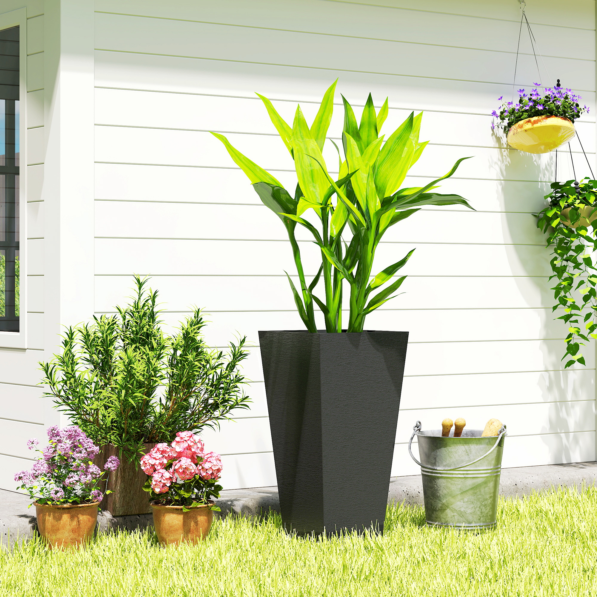Outsunny 23" Tall Planters, Set of 2 Tapered Outdoor Planters, Black