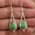 thumbnail image 1 of Green Copper Turquoise Gemstone Earrings, Boho Turquoise Teardrop Silver Earring, 1 of 5