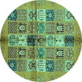 thumbnail image 1 of Ahgly Company Machine Washable Indoor Round Abstract Turquoise Blue Modern Area Rugs, 4' Round, 1 of 4