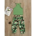 thumbnail image 3 of JBEELATE Infant Kids Baby Girl 2Pcs Clothes Set Sleeveless Letter Printed High Neck Halter Tops with Camouflage Long Pants, 3 of 6