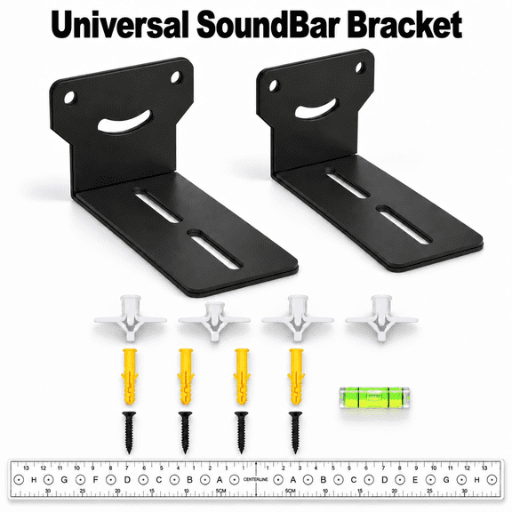 Universal Soundbar Wall Mount Bracket, Metal Speaker Shelf, Black, holds up to 44LBS for most soundbars