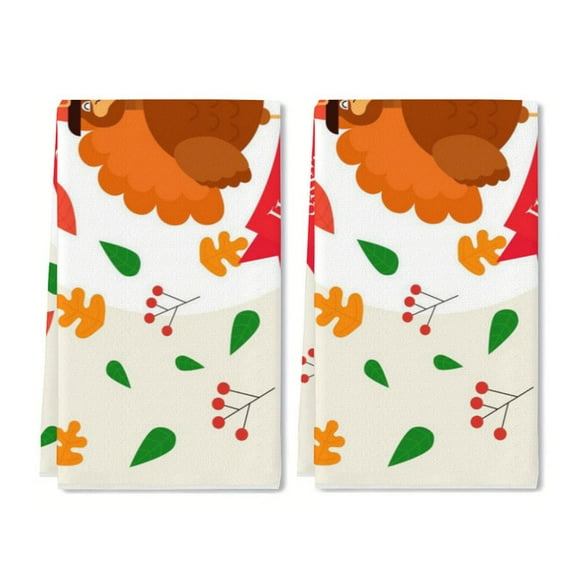 YladaFaie Happy Thanksgiving Pattern Kitchen Towels,2 Pack Wreath Tea Dish Towels,Absorbent Drying Cloth Fall Autumn Tea Towels for Cooking Baking,16 x 24 Inch