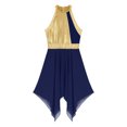 thumbnail image 5 of Sxiwei Womens Shiny Dance Dress Color Block Sleeveless Ruffled Asymmetrical Hem Lyrical Dancewear Navy Blue M, 5 of 7