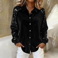 thumbnail image 2 of Laqbezok Women's Sequin Long Sleeve Button Down Velvet Shirt Sparkly Party Blouse Shiny Glitter Patchwork Luxury Fashion Outfit, 2 of 9