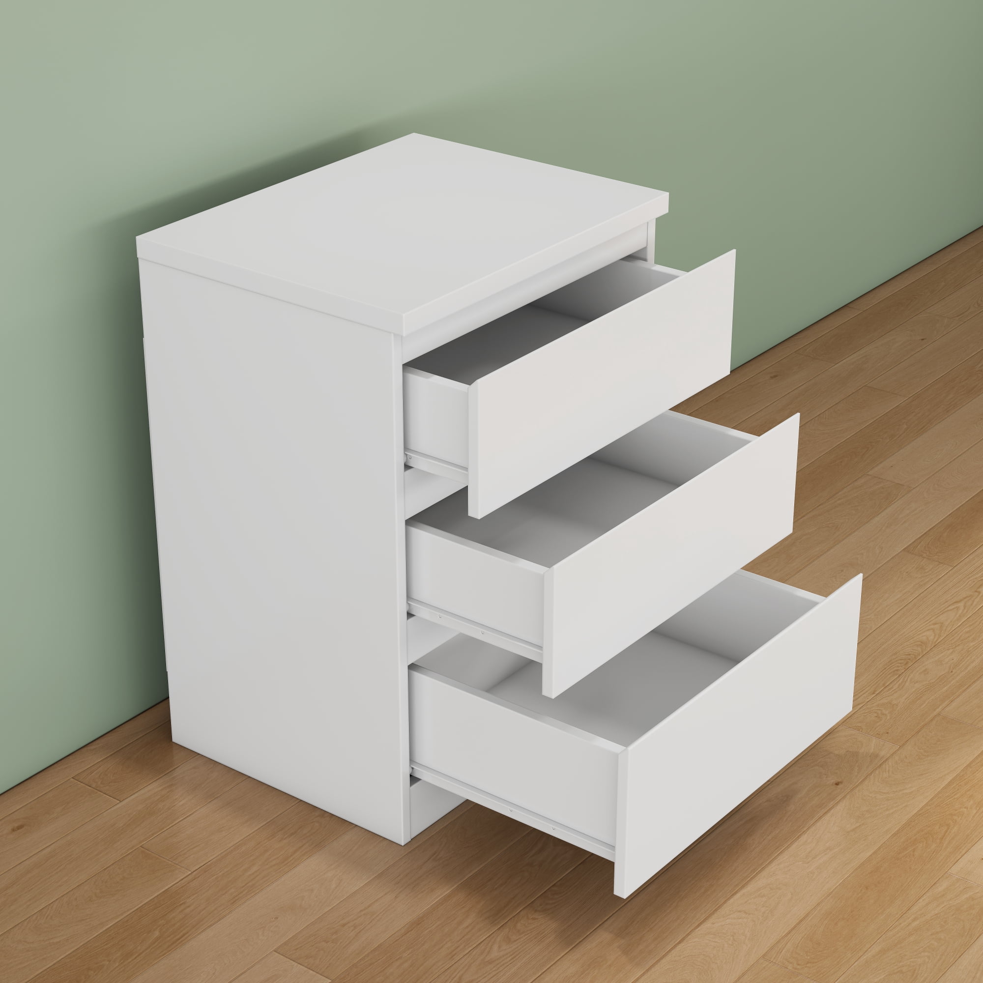 Leumius 19.7" Nightstand with 3 Drawers,Handle-Free Design,Thickened Top,Small Storage Cabinet for Bedroom/Living Room,White