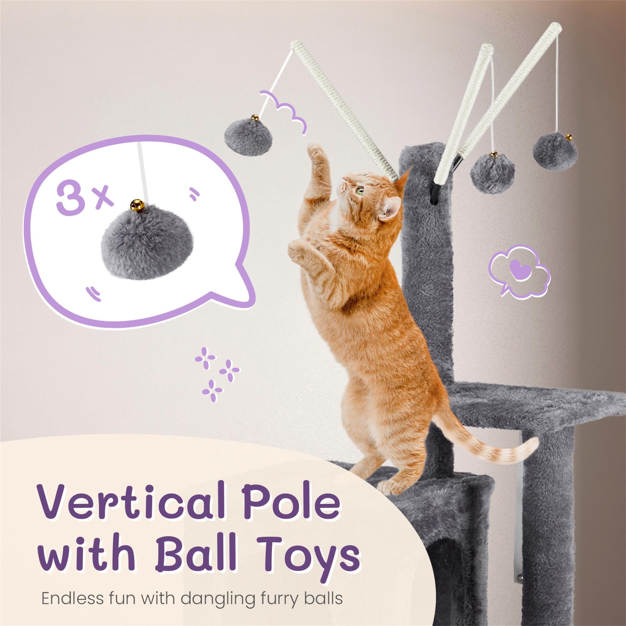 resenkos 49" Cat Tree Tower for Indoor Cats, Large Cozy Cat Condo with Padded Platform Bed, Toy Balls, Scratch Board, Gray