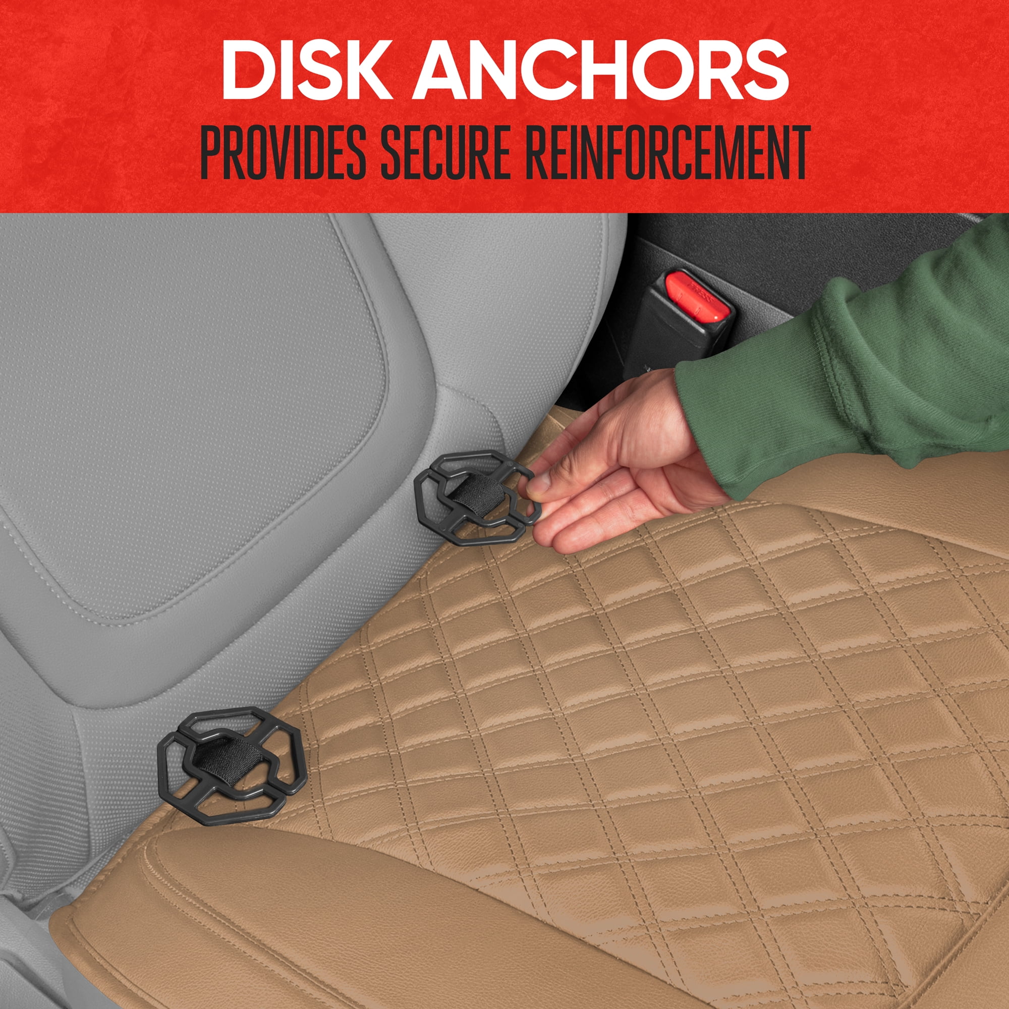 Motor Trend Car Seat Cushion Diamond Stitched Faux Leather Seat Cushion for Cars Trucks SUV, Beige Padded Car Seat Cover with Storage Pockets, Premium Automotive Seat Cover for Front Seat