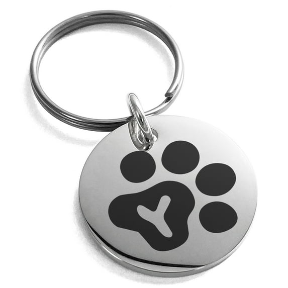 Stainless Steel Letter Y Initial Cat Dog Paws Monogram Engraved Small Medallion Circle Charm Keychain Keyring