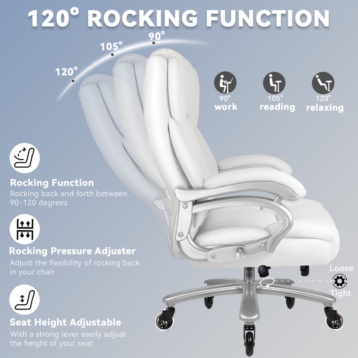 BOSSIN 500lbs Big and Tall Office Chair,Heavy Duty Computer Desk Chair with Adjustable Lumbar Support