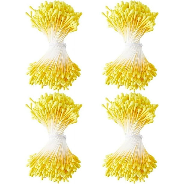 1600 estambres de flores artificiales de 2 mm con cabezas dobles de perla amarilla, hechos a mano, para pistilo y flores perladas.