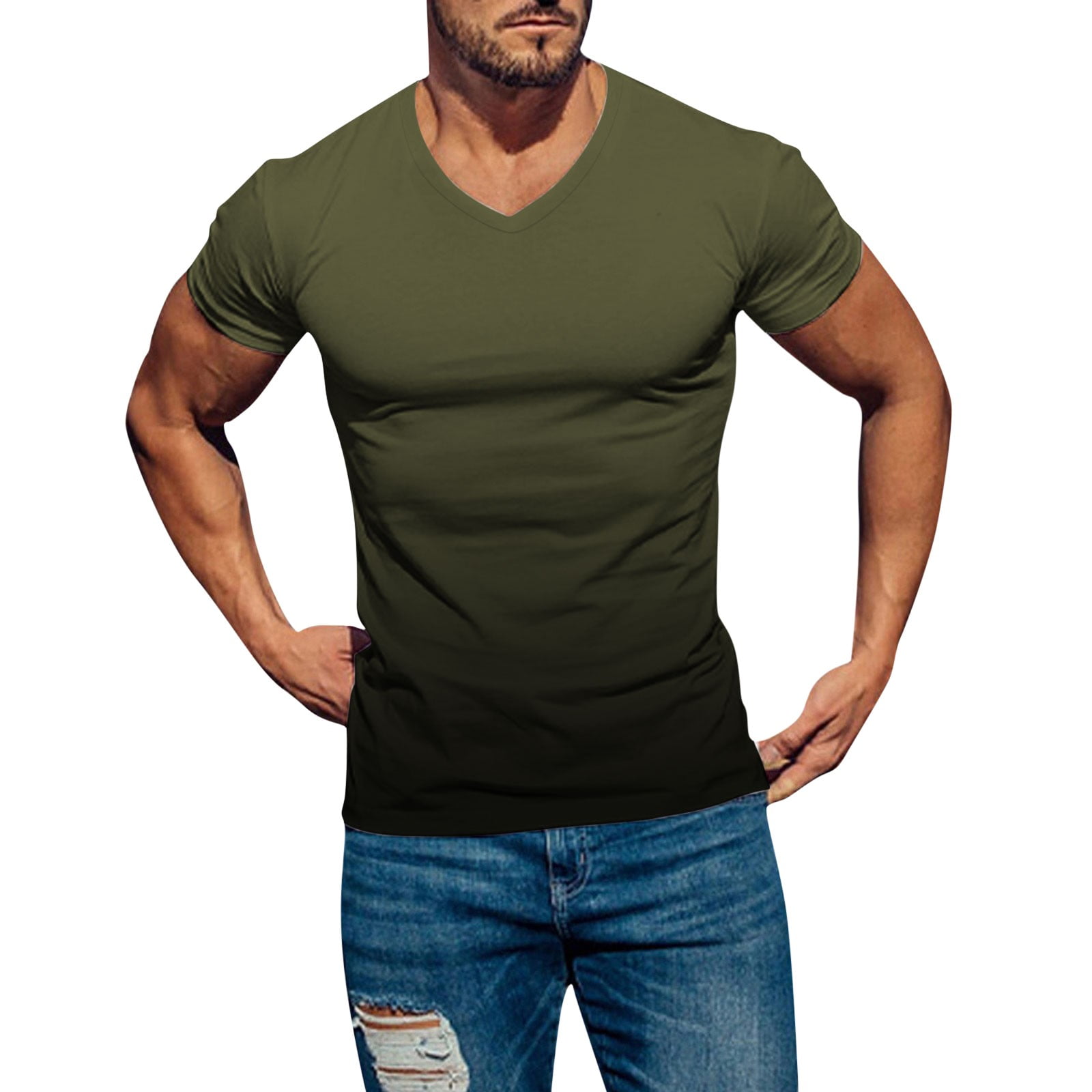 JDEFEG Men Plain T Shirts Mens Spring Summer Casual Sports Comfortable Soft  Gradient Solid Color Slim Short Sleeve V Neck T Shirt Men's  Polyester,Spandex Orange Xxl 