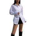 thumbnail image 3 of Txlixc Blusa casual femenina, cintura recortada, cuello de solapa de color sólido, chaqueta de botón de manga larga Txlixc moda, 3 of 8