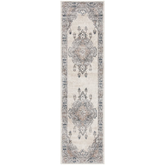SAFAVIEH Oregon Ethelinda Floral Bordered Runner Rug, Beige/Grey, 2'2" x 14'