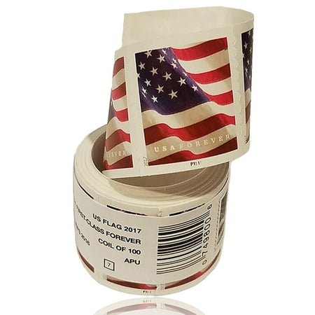 Usps Stamps U.S. Flag 1 roll of 100 USPS Forever First Class Postage Stamps Billowing Stars & Stripes Celebrating Patriotism ()