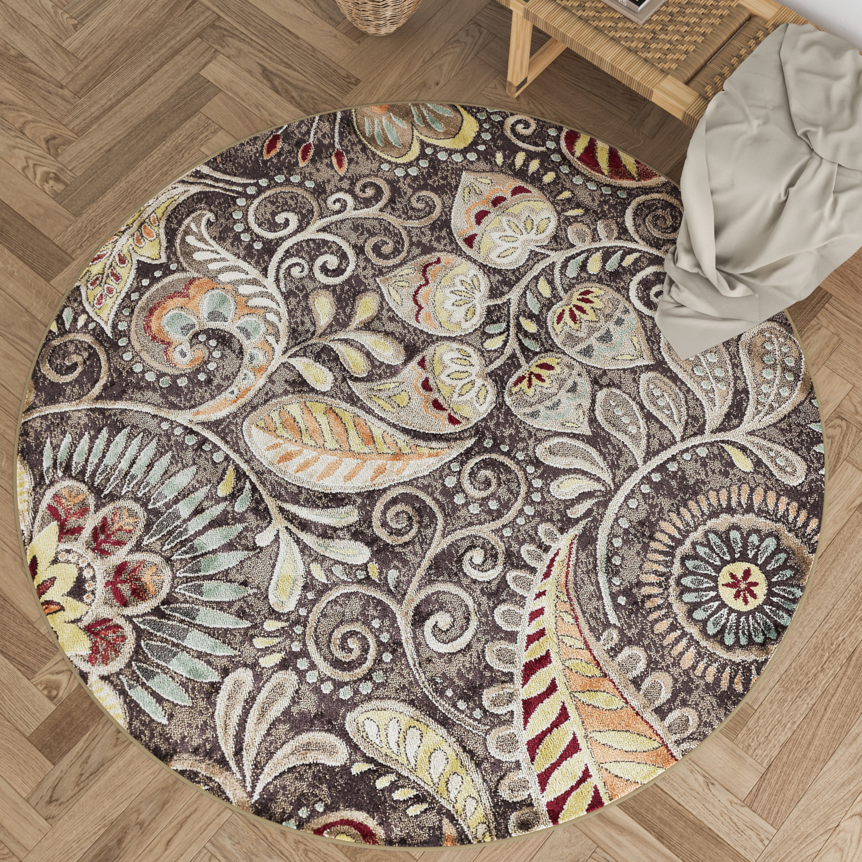 Capri Transitional 5' Round Brown and Beige Polypropylene Indoor Area Rug
