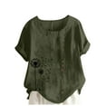 thumbnail image 2 of Plus Size Tops for Women under $5 Short Sleeve Button Floral Print Casual T-shirt Blouse Army Green XL, 2 of 4