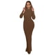 thumbnail image 1 of Vestido largo ajustado con capucha, corte recto, color liso, corte otoñal informal, con abertura lateral, 1 of 7