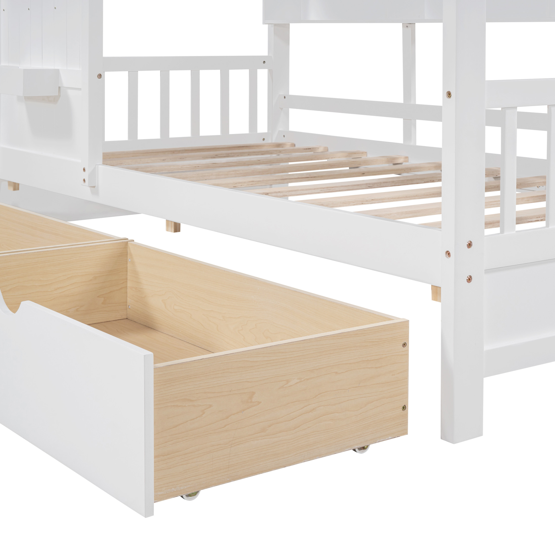 Noble House Wooden Twin Size House Bed with 2 Drawers,Kids Bed with Storage Shelf, White