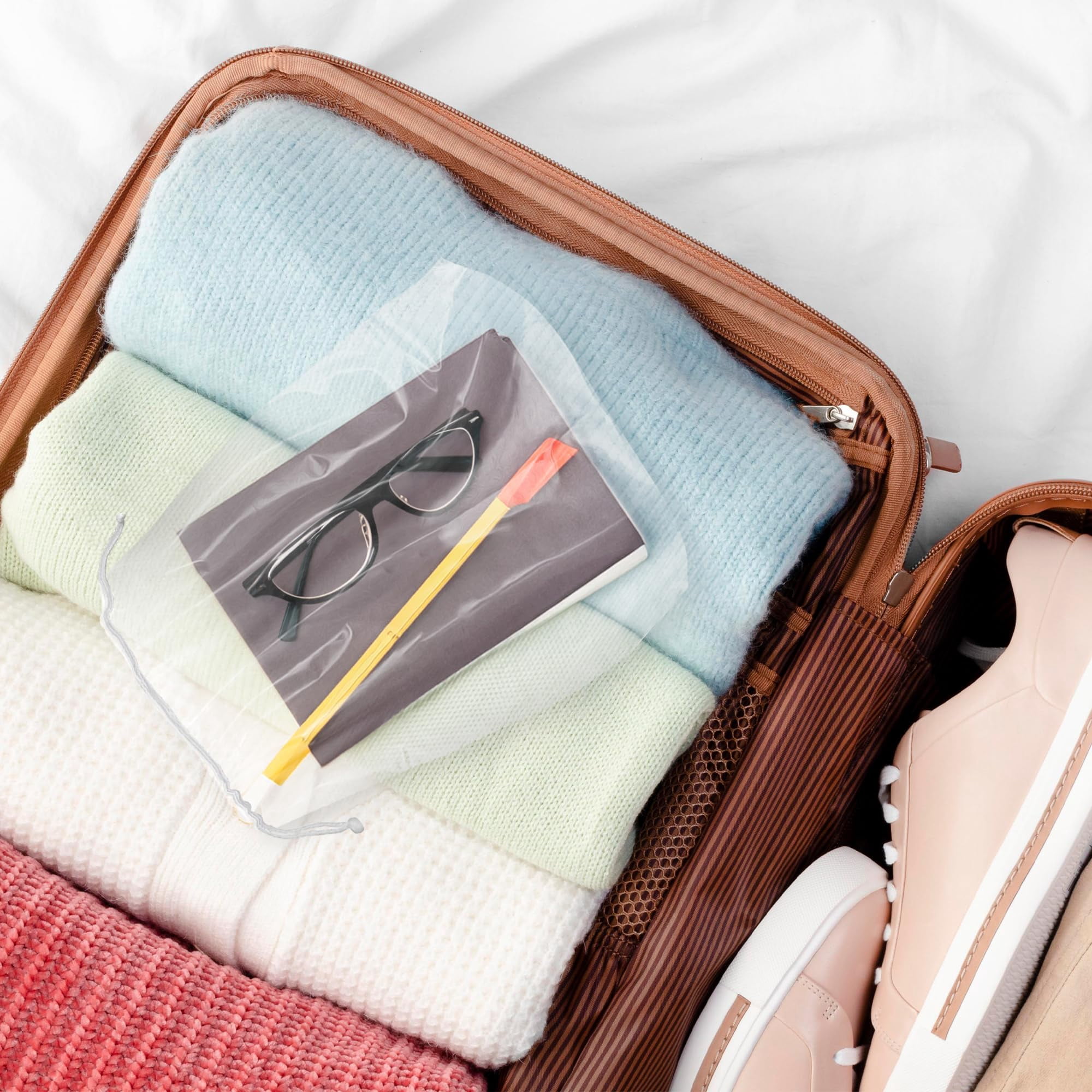 PUREVACY Shoe Bags Travel, Waterproof, Dust, Drawstring, Strong Cotton Drawstrings Clear, 8 x 10 Inches, 1000 Count