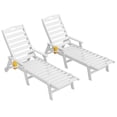 thumbnail image 4 of LOYALICE Adjustable Wheeled HDPE Plastic Outdoor Patio Lounge Chair set of 2, W/ Cup Holder,78.3"x25.1"x16.3", White, 4 of 11