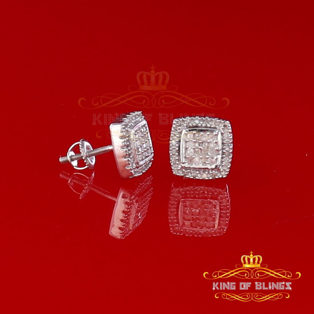 King of Bling's 0.75ct Diamond 925 Sterling Silver Hip Hop White Stud Earring For Men / Women