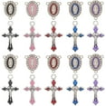 thumbnail image 1 of 1 caja de 40 cuentas de rosario de Pascua con dijes de esmalte tibetano ovalados, azules, morados y rojos, colgantes de crucifijo., 1 of 5
