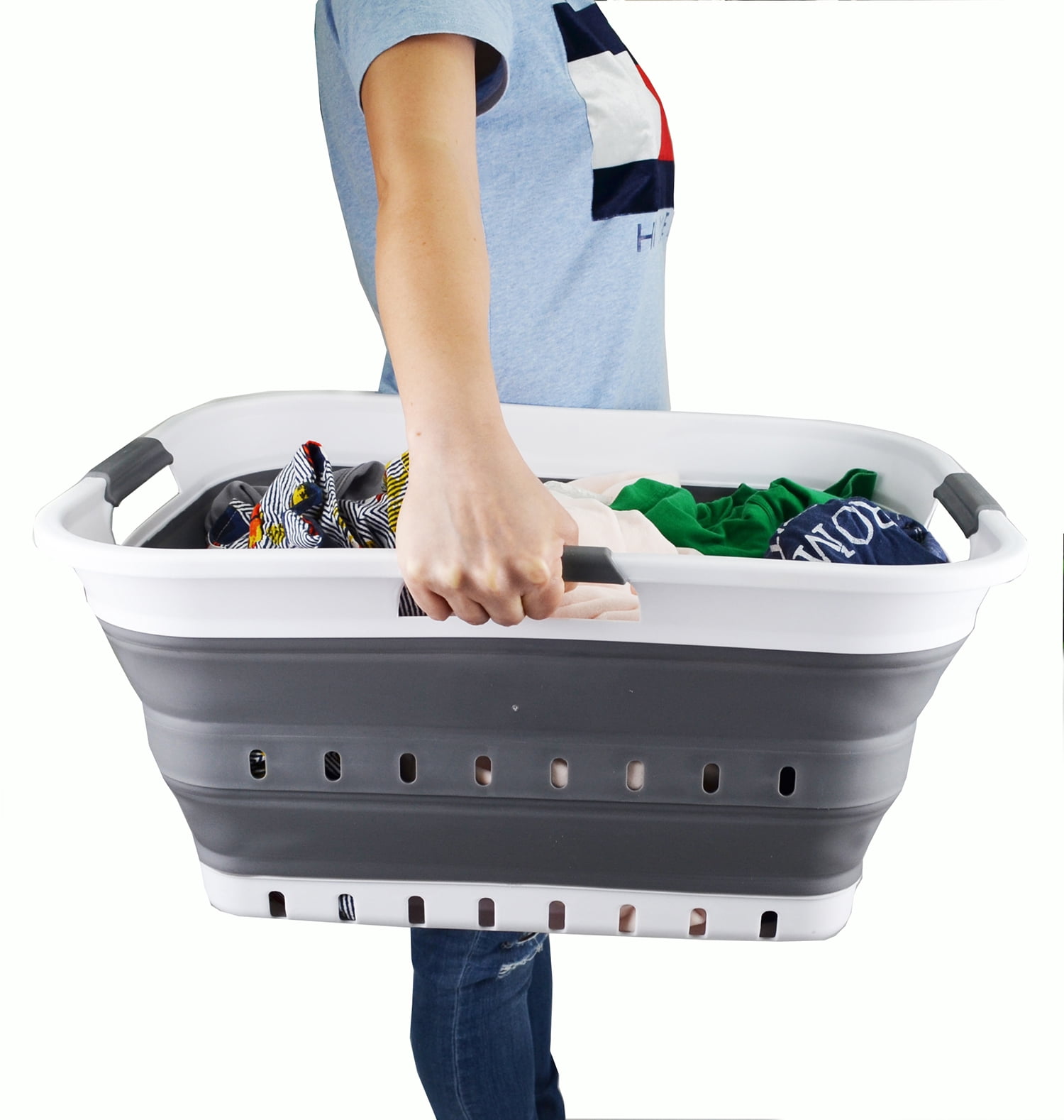 SAMMART 42L (11 gallon) Collapsible Plastic Laundry Basket - Foldable Pop Up Storage Container/Organizer - Portable Basket - Space Saving Hamper/Basket